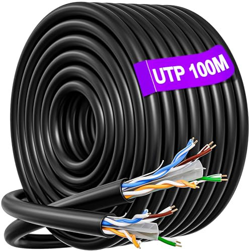 100m Cat 6 Verlegekabel Outdoor schwarz 23AWG UTP LAN Kabel 250MHz 1Gbps Netzwerkkabel 100m Massen Installation Ethernet Patchkabel Roh-/Erdverlegung Datenkabel für Außenbereich, RJ45 Wlan Kabel