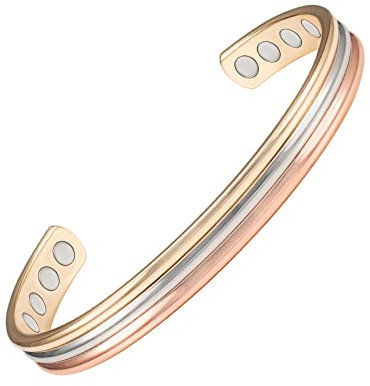 EnerCoppeX 3500 Gauss Magnetarmband, 99,99% reines Kupfer Magnetarmband, klassisch elegantes dreifarbiges weibliches Armband mit 8 Magneten (C), 17 cm, Kupfer