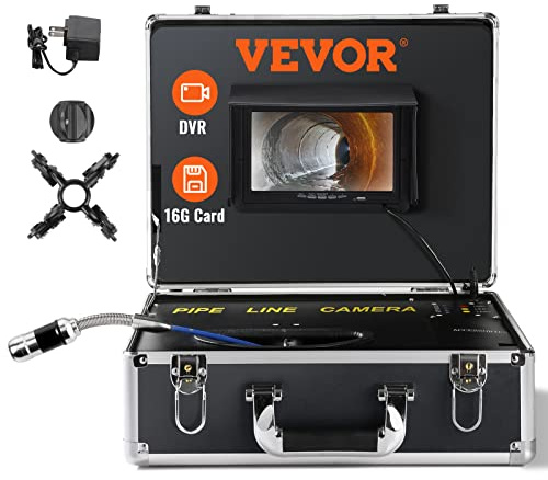 VEVOR Caméra Inspection Canalisation 30 m Endoscope d'Écran 7'' avec Enregistreur DVR Étanche IP68 12 LED Réglables Carte SD 16 Go pour Conduit Tuyaux Égout Maison Évacuation des Eaux Usée Plomberie