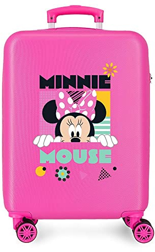 Disney Minnie Geometrischer rosa Kabinenkoffer, 38 x 55 x 20 cm, starres ABS, seitliches Zahlenschloss, 35 l, 2 kg, 4 Doppelrollen, Handgepäck