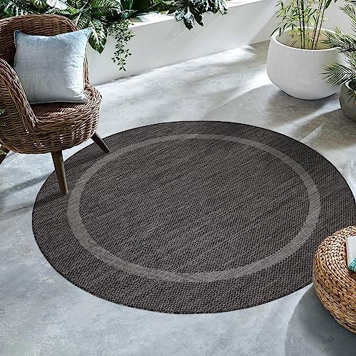 SIMPEX Outdoor Teppich, Unicolor - Einfarbig, Teppich Schwarz, 160 cm Rund, Teppich modernen Stil, Küche, Balkon, Terrasse, Garten, Picknick