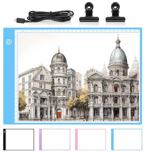 Damcyer Leuchttisch A4 Light Pad,Led Licht Pad A4 Dimmbar 6 Helligkeitseinstellungen,Leuchtplatte mit USB Kabel für Diamond Painting,Animation,Zeichnung,Skizzierung,Röntgenbetrachtung,Blau