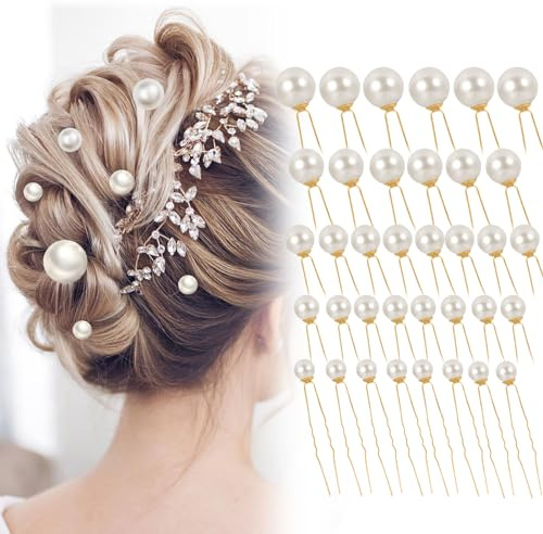 36 Pezzi Fermagli Capelli Sposa, Forcine per Capelli con Perle, Matrimonio Clip di Fermagli per Capelli mollette di U, Perni di Capelli Nuziali, Strass Forcine per Donna