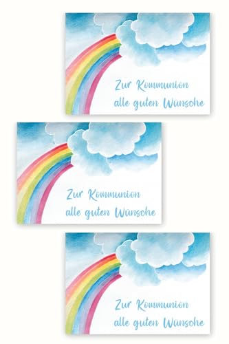 Friendly Fox Kommunionskarten Set mit Umschlag, 3x Kommunionskarte Regenbogen mit Umschlag, Klappkarte Kommunion Junge Mädchen