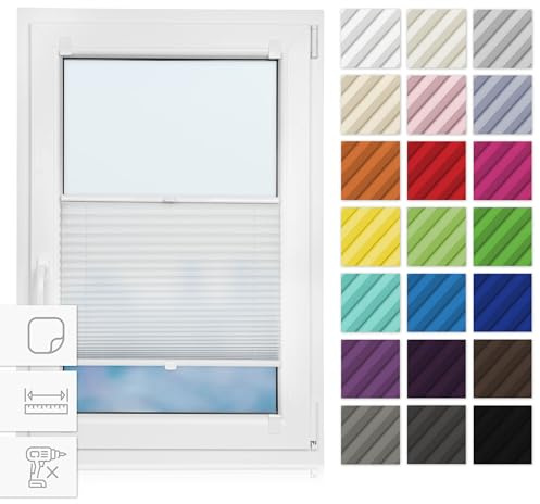 Estika Plissee zum Kleben 60 cm x 100 cm - Weiß - Plissee ohne Bohren, selbstklebendes Rollo für Fenster, Jalousie für innen, Fensterplissee