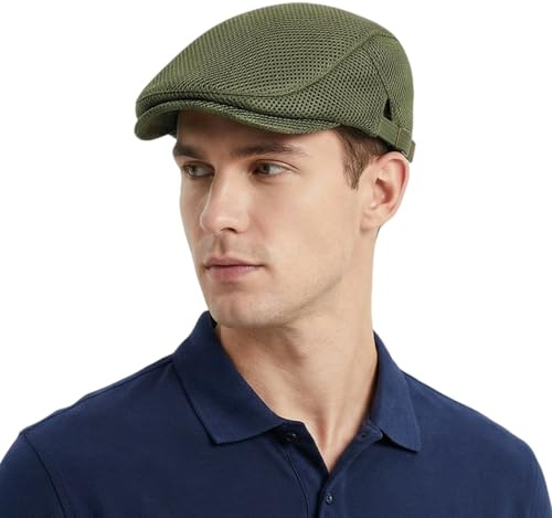 HIQIU Unisex skärmmössa baskermössa män andas nät, platt keps män sommar Gatsby Newsboy basker mössa, glidande mössa män sommar hatt sportmössa justerbar 55 cm – 60 cm, Grön, M-L