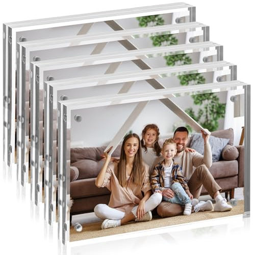 GBACHOOSE 5 Stück Acryl Bilderrahmen 10x15cm, Rahmenloser Bilderrahmen Glas, Klare Fotoanzeige Magnetische bilderrahmen für Familienfotos Hochzeitsfotos und Babyfotos