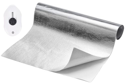 HTTYHT Protector Térmico Aluminizado con Adhesivo Barrera Termica Lámina de Fibra de Vidrio Aluminizada Aislamiento Térmico Aluminio Material Reflectante para Manguera Coche Moto, 60 x 200 cm