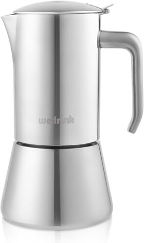 wedrink Edelstahl Espressokocher Moka Pot Espresso Kaffeemaschine für den Herd Mokkakanne für Induktion | 6 Tassen spülmaschinenfeste Kaffeemaschine | Sliver (6 cupx50ml)