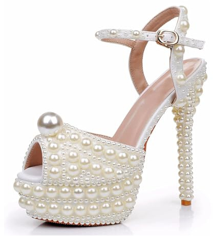 MINITOO Damplattform, bröllopsskor med strass, hög klack, kväll, bal, sandaler