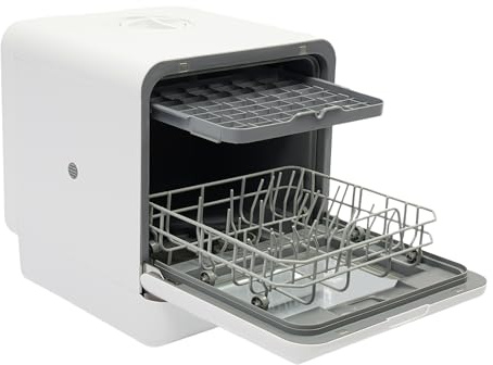 Tischgeschirrspüler, mini Spülmaschine mit 4 Programmen und Eingebautem 4-Liter-Wassertank, Flexible Wasseranschlüsse, Lufttrocknungsfunktion für Wohnungen und Wohnmobile