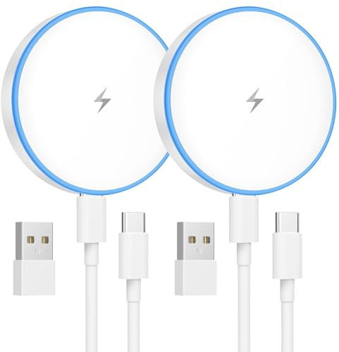 Magnetic Wireless Charger 2Pack 15W Mag-Safe Charger Fast Charging Pad with 4FT USB C Cable for iPhone 17/16/15/14/13/12 Series & AirPods LED Wireless Chargers iPhone Magnetic Chargers with Dual Ports