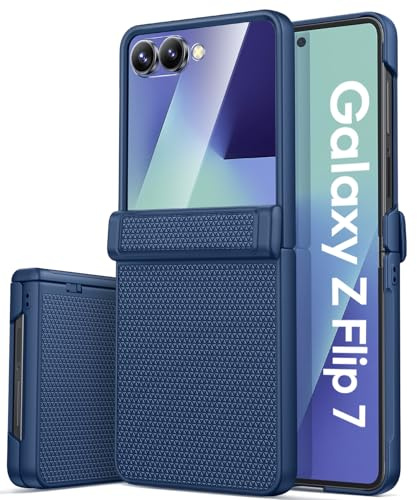 Coque pour Galaxy Z Flip 7 avec Protection Robuste de la Charnière, Bleu | Protection Extérieure de l'écran, Texture Antidérapante, Antichoc Silicone Cover pour Galaxy Z Flip 7 5G 2025