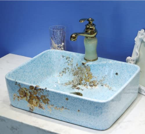 GLETSF Bathroom Sink, Countertop Basin Table Basin, Rectangle Ceramic Hand Washbasin, Home Bathroom Washbasin, Jingdezhen Art Washbasin, Bathroom Sinks,C. Sink Only