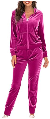 NSICBMNO Tracksuit Womens Full Set Two Piece Outfit Velour Zip Up Tracksuits Velvet Hoodies Casual Fleece Jacket Baggy Sweatpants Joggers Suit 2 Piece Workout Outfits With Pockets Loungewear Set
