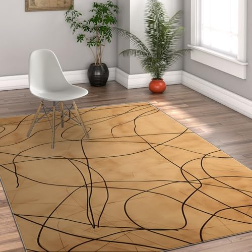 MOKOSAISE 180 x 240 cm mattor vardagsrum mjukt område matta modern matta abstrakt beige & svart linje låg blommig halkfri golvmatta matsal sovrum kontor kök