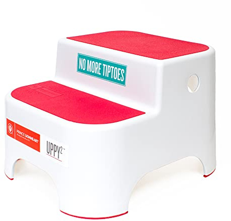 Prince Lionheart Uppy2® | Tvåstegspall för barn | Mångsidig| Halkfri topp & bas | potträning | Småbarnpall | Bärhandtag | Kök & badrum — Flashbulb Fuchsia Rosa