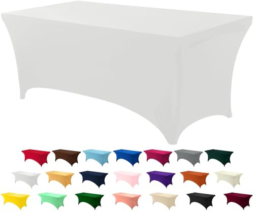 Utopia Kitchen 1 Paquet de Manteles Rectangulares de Poliéster (6 pies - 183 cm) Elásticos de Spandex, Cubre Mesas para Bodas, Bares, Artesanías, Exposiciones (Blanco)
