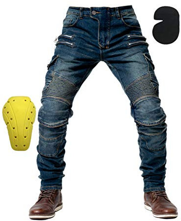 Schwarze Motorradhose mit Protektoren, für Sommer und Winter, auch in Kurz- und Übergrößen，Blau,M