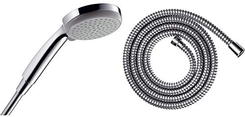 hansgrohe Croma 100 wassersparender Duschkopf (4 Strahlarten) Chrom & Metaflex Duschschlauch, 1,60m, Chrom
