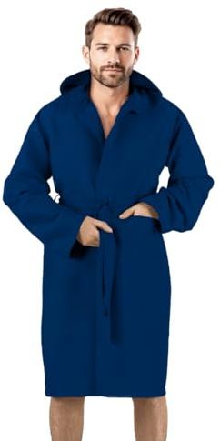 Bee Peignoir avec Capuche en Microfibre Douce, avec Pochette Externe, Unisexe, bleu marine, XL extra tall