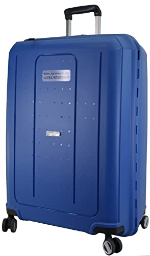 METZELDER Valise Rigide CLICKER Coque Incassable 100% Polypropylène, Fermeture multipoints, Trolley extérieur Garantie 3 Ans (Bleu (Blue) Jean, L - Large - 109L - 75x54x32cm - 5kg)