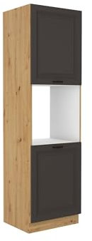 Küchen Hochschrank 60 cm Stilo Grau + Eiche Artisan Küchenzeile Küchenblock