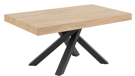Vente-unique - Table à Manger Extensible 6 à 10 Personnes en MDF et métal - Naturel et Noir - CATONAV