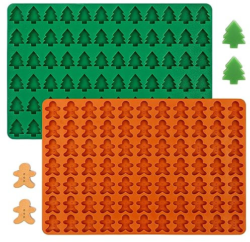 Webake Pralinenform Weihnachten Silikonformen 2 Stück Silikon Backform Weihnachten Mini Weihnachtsbaum Silikonform Lebkuchenmann Form Schokoladenform für DIY Schokolade Hundeleckerlies Süßigkeiten