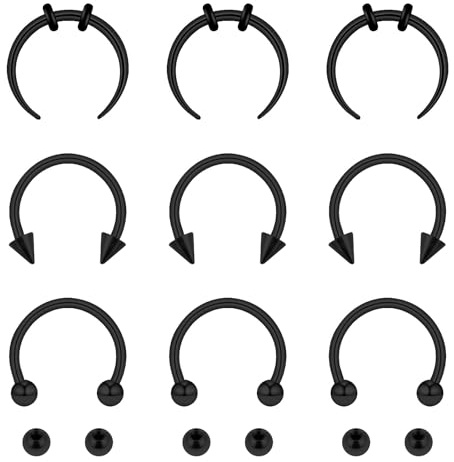 Yolev 9Pcs septum Rings Septum Jewelry 16g 18g Septum Ring Septum Piercing 20g Horseshoe Earring Hoop Stainless Steel Nose Ring Hoop Nose Piercing Jewelry for Women and Men (black)
