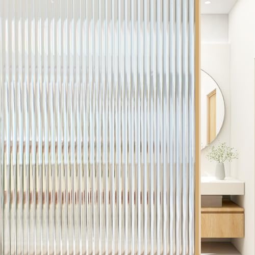 Beautyhero Window Privacy Film Frosted Reeded Glass Window Film Vinyl 3D Decorative Window Cling Heat Control UV Blocking Adhesive for Bathroom Living Room