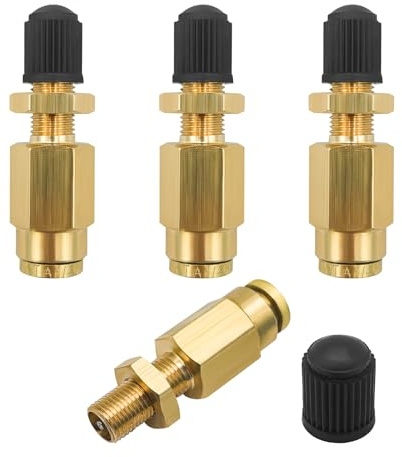 Sylvil 4 PCS Inflation Valve, 1/4'' Brass Air Inflation Valve with Push to Connect for 1/4'' OD Air Line Tubing and Air Spring Suspension for Trailer Tractor, Car Accessories