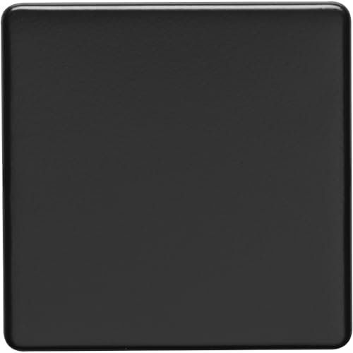 Single SCREWLESS MATT Black Blanking Plate Round Edged Wall Box Hole Cover - Wiring Outlet Cable Tidy