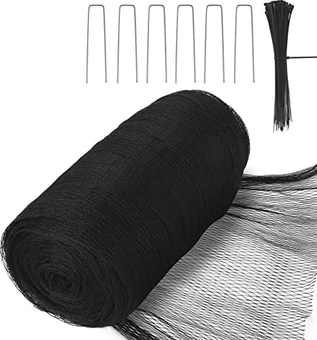 Rete protettiva per uccelli, 8 x 15 m, rete per uccelli, a maglia stretta, stabile (12 x 12 mm), per alberi da frutto, rete per fogliame, resistente alle intemperie e ai raggi UV, 6 ganci e 100
