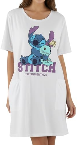 Disney Stitch Camicia da Notte per Donna, Abito Corto con Design Stitch, Pigiama Estivo, Regalo per Donne e Adolescenti | Taglia L, Bianco