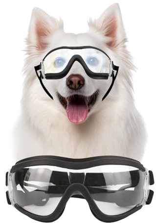 Billionchains Hundebrille Winddichte Staubdichte Augenschutzbrille für Hunde Sonnenbrillen für Mittlere Große Hunde mit Verstellbaren Bändern/Klar