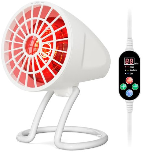 Hoakya Infrarotlampe, 150W Infrarot Wärme, Rotlichtlampe Wärmelampe mit 10-90min Timer & 90° Einstellbarer Winkel, Table Infrarotlichtlampe, Infrarotleuchte Wärme fur Heimat (Weiß)