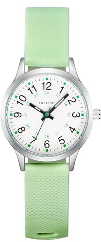 CIVO Armbanduhr Kinder Mädchen Jungs: Leicht Lesbar Kinderuhr Lernuhr Analog - Wasserdicht Quarzuhr für Kinder 6-14 Jahre Grün Silikon - Geschenke für die Schulanfangssaison Geburtstage Kindertag