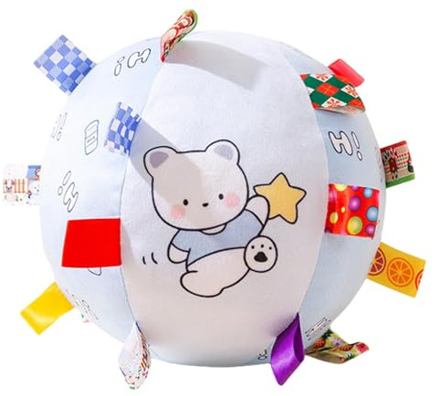 Qurygin Giocattolo per cani in peluche con sonaglio, palla interattiva per cani, con cinghie, morbida palla imbottita per animali domestici, per cani di piccola e media taglia