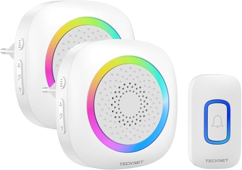 TECKNET Campanello senza fili, campanello a scatto con luce RGB, kit di campanello per porta wireless portatile impermeabile IP66, portata wireless 400 m, 60 campanelli e volume a 5 livelli (nero)