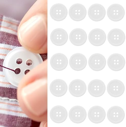 20PCS 20L Sewing Buttons Resin Round Flat 4-Hole Craft Replacement Buttons for Sewing Clothing and DIY, White-1.25cm