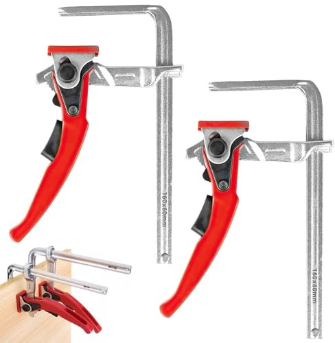 Hebelzwinge, 2 Stück Ganzstahl Tischzwinge Rutschfeste Schnellspanner Zwinge mit 160mm Kapazität und 60mm, Ratschen-Tischklemme für Schleifen Schneiden