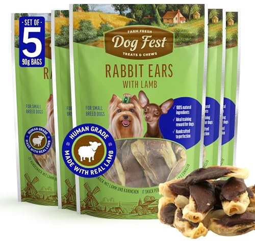Dog Fest Premium Rabbit Ears with Lamb – High Meat Content Natural Dog Chews for Small Dogs – Rawhide Free Long Lasting Dental Treats – 55g (Pack of 5)