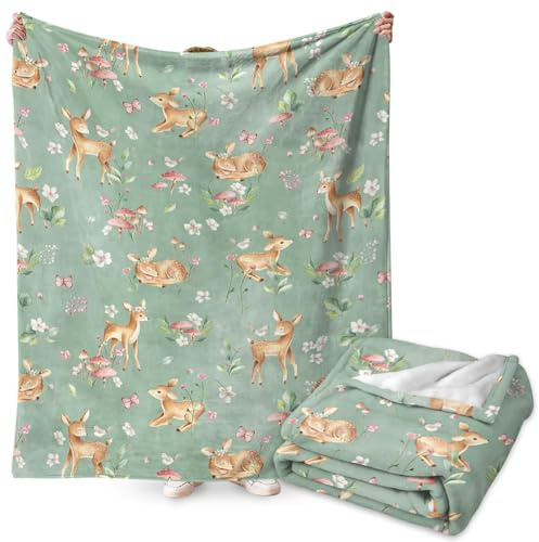 FYDZBSL Deer Cartoon Cobijas para Niños y Niñas, Cobija con Estampado de Dibujos Animados, Manta de Forro Polar de Microfibra Suave para Silla, Oficina, Habitación Mantas