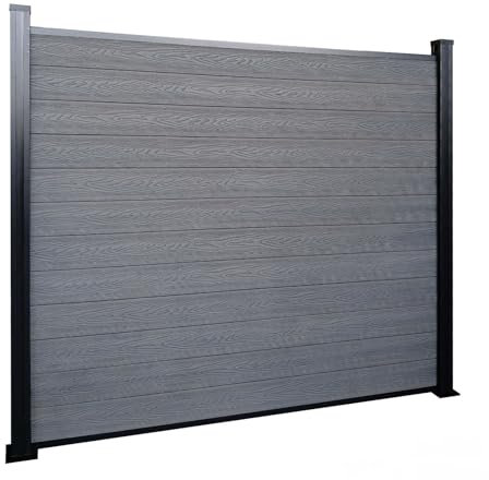 KARAT Clôture de Jardin en WPC résistant aux UV Gel Pluie Neige - Brise-vue avec poteaux en aluminium - Kit complet Montage facile - Enclos Jardin Terrasse Garage (Ash Gris, 180x180 cm)