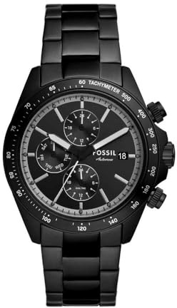 Fossil Autocross Montre Homme, Mouvement Multifonction Quartz avec bracelet en acier inoxydable ou cuir, Noir mat, 42 mm