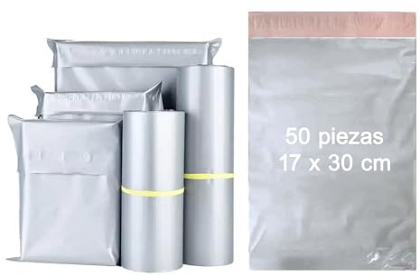 Sobres de plastico de Envío Bolsa de correos con cierre Autoadhesivo, Rosa y Gris, 17x30 cm y 20x30 cm, Paquetes de 50 y 100 Unidades, Resistentes (Gris, 50 piezas - 17x30 cm)