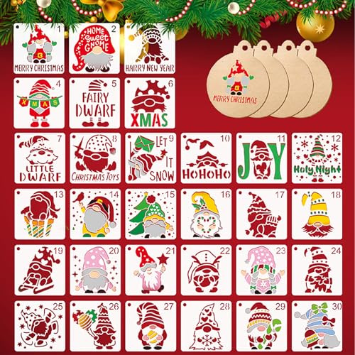 Lot de 30 pochoirs de Noël réutilisables en couleur pour loisirs créatifs, cartes, fenêtres, bois, tissu et décoration de Noël