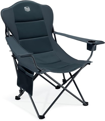 TIMBER RIDGE Silla de camping plegable 180 kg con respaldo ajustable en 3 posiciones, silla acolchada para pesca con asiento extra ancho de 62 cm con bolsillo lateral y portavasos