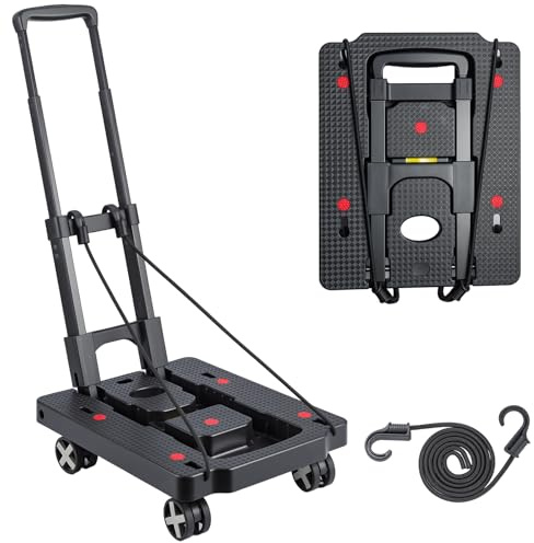 Lightweight Folding Hand Truck, Portable Trolley with Adjustable Handle & 360° Wheels, Compact, Foldable Luggage Cart for Travel, Office & Shopping